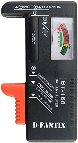 D-FantiX Batterietester, Batterie Akku Volt Checker für AA AAA C D 9V 1.5V Knopfzellen-Batterien (Model: BT-168)