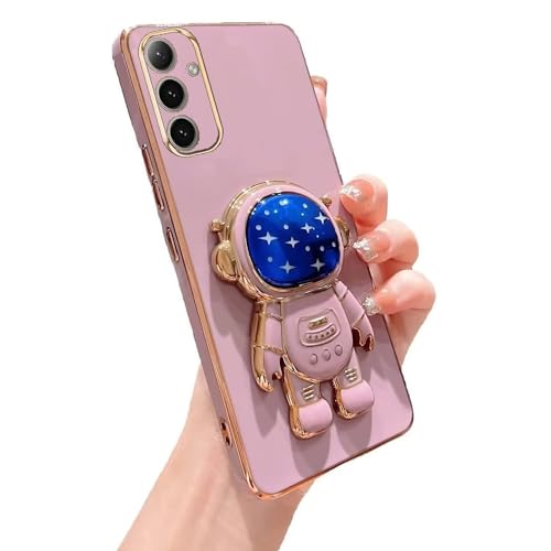 Miagon Blau Galaxie Astronaut Ständer Hülle für Samsung Galaxy A35 5G,Cute Mädchen Dünn Galvanisierte Schutzhülle Weiches Case Bumper mit Astronaut Halter Kickständer