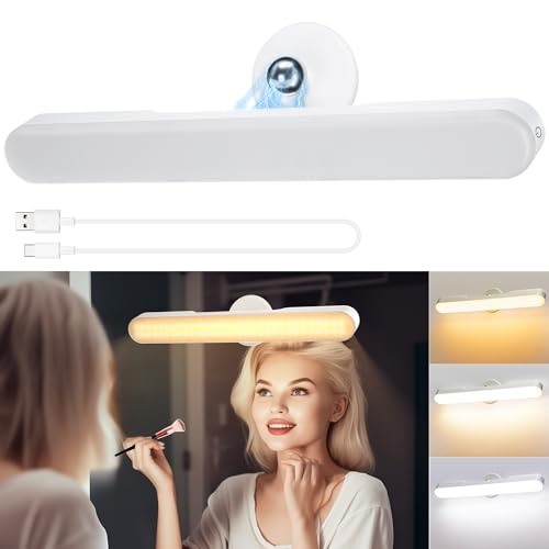 Rinfency LED schminktisch beleuchtung, Dimmbar Make up Licht für Schminktisch Lampe, 3000mAH Wiederaufladbar Spiegel Beleuchtung Ohne Kabel, Tragbare Abnehmbare 360°Drehung Spiegellampe Badezimmer