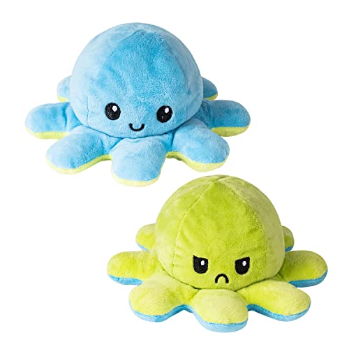 RBSFL Oktopus Plüschtier zum Wenden, Stimmungs Oktopus Kuscheltier, Weiches Plüsch Geschenk für Kinder, Familie, Freunde (20cm - Hellblau & Grün)