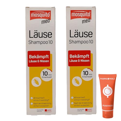 Mosquito med Läuse Shampoo 2x 100ml - Bekämpft Kopfläuse und Nissen I schnell und effektiv I praktische Anwendung I Läusemittel I Läusebehandlung I Spar-Set plus Pharma Perle give-away