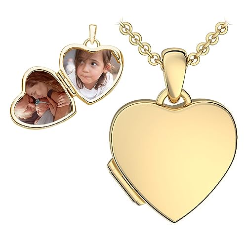 Kinder Herz Medaillon zum Öffnen für Bilder vergoldet | Kette Halskette Mädchen | Medallion aufklappbar mit Bild | Amulett Anhänger Herzmedaillon mit Foto | Geschenk für Kinder zur Taufe Einschulung