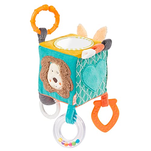 Fehn Motorikwürfel Funky Friends - Motorikspielzeug Baby Aktivitätswürfel zum Aufhängen für Kinderwagen, Kinderbett und Babyschale - Activity Würfel Spielzeug für Babys und Kinder ab 0+ Monaten