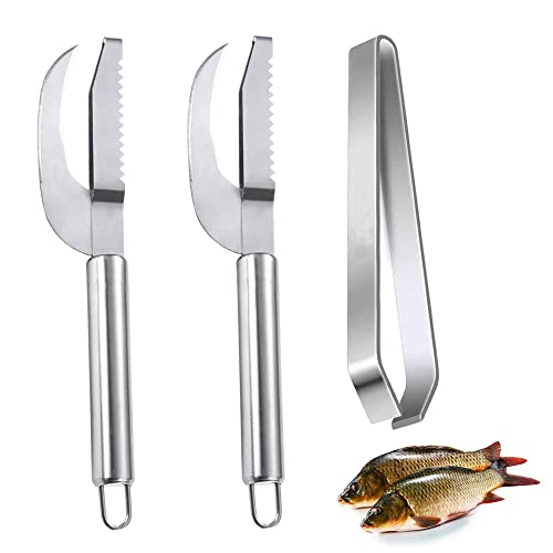 LONGHAO 3 pcs,Fischs Chuppenschaber,Fischschupper Schaber,Fish Scaler Scraper,Fischschuppenmesser Mit Wellenschliff,FischschuppenschäLer,FischgräTenentfernungsset FüR Fischschuppen,FüR KüChe