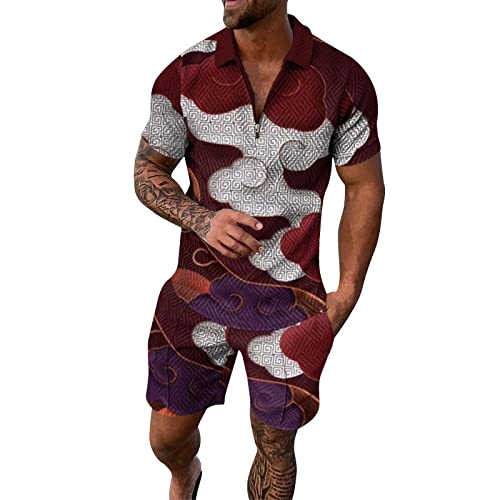 Hehiy Sommer Herren Sportanzug 2 Teiliges Outfit, Trainingsanzug für Herren Sport Set Kurzarm T-Shirts + Kurze Hose Freizeitanzug Trainingsanzug Herren Jogginganzug Herren Set Baumwolle