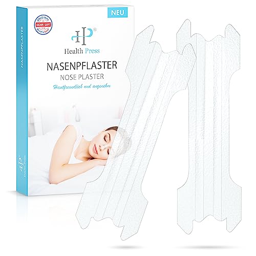 Health Press® Nasenpflaster – 50 Transparente Nasenstrips – Anti Schnarch Pflaster für einfacheres Atmen bei Schlaf & Sport – Schlafnasenstreifen für bessere Atmung – Schnarchstopper – Nasal Strips