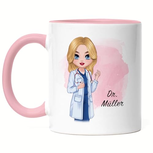 Kiddle-Design Personalisierte Ärztin Tasse Rosa | Medizin Studium Geschenk | Mit Name für Examen Glückwunsch Medizin Studium Danke & Abschiedsgeschenk