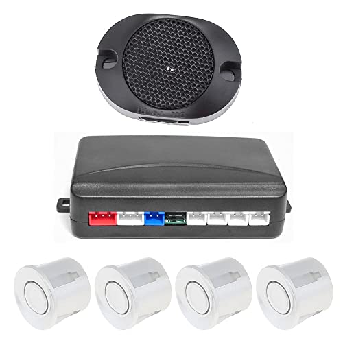 ePathChina 4 Sensoren Buzzer Auto Parksensor System mit akustischem Alarm/wasserdicht, Rücken-Auto Assistent (Silber)