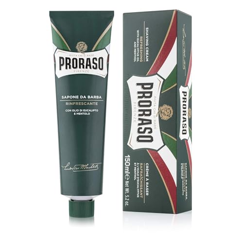 Proraso Shaving Cream Tube, 150 ml, erfrischende, belebende und cremige Rasierseife für Herren, mit Eukalyptusöl und Menthol, Made in Italy, Grün