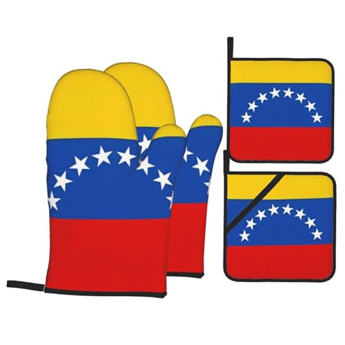 Backhandschuhe Flagge Venezuelas (4er Set) Ofenhandschuhe, Hitzebeständige Ofenhandschuhe, unverzichtbar für die Küche, weich und dick, schützen die Hände, einfaches Kochen