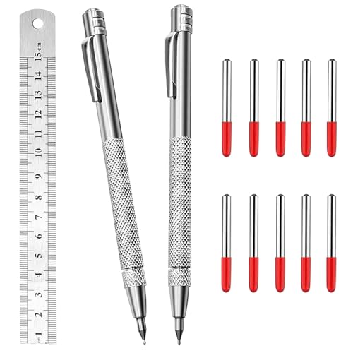 Anreißwerkzeug Set,2 Anreissnadel aus Wolframstahl,Reißnadel für Metall,10 Ersatzspitzen,15cm Stahllineal und Magnetischem Schwanz - zum Anreißen und Gravieren von Metall, Glas, Keramikfliesen