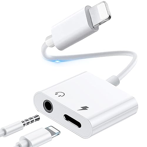 iPhone Kopfhörer Adapter und Laden,[MFi Zertifiziert] 2 in 1 Lightning auf 3.5 mm Klinke Aux Audio Kopfhöreradapter Dongle Kabel Konverter Kompatibel mit iPhone 14/14 Pro/1 3/12/11/11 Pro/X/XS/XR/8/7