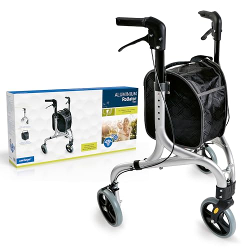 Weinberger Aluminium Rollator mit 3 Rädern, klappbar, mit abnehmbarer Tasche, schmal, leicht und wendig, stabil, nur 4,2 kg, Farbe: Silber, Modell: 02217