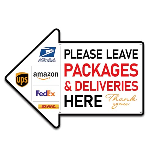 PETCEE Schild mit Aufschrift "Please Leave Packages and Deliveries", Paketlieferung, Schild, Paket, Haustür, Hofschild für den Außenbereich, Lieferanleitung für Pakete von Amazon FedEx USPS UPS DHL