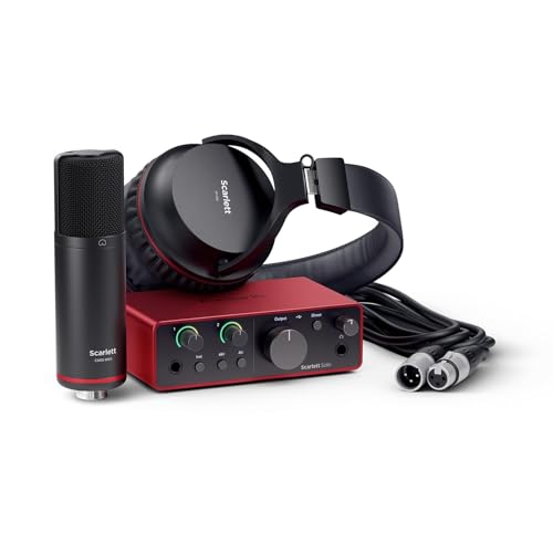 Focusrite Scarlett Solo Studio 4. Gen USB-Audio-Interface für Songwriter, Gitarristen, Sänger und Produzenten, mit Kondensatormic und Kopfhörer für Aufnahme, Komposition, Streams und Podcast