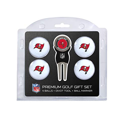 Team Golf NFL Tampa Bay Buccaneers Set mit 4 Golfbällen und Pitchgabeln, reguläre Größe, Golfbälle (4 Stück) und Pitchgabel mit abnehmbarem doppelseitigem Magnetmarker