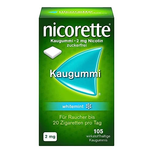 NICORETTE Kaugummi 2mg whitemint – Nikotinkaugummi zur Raucherentwöhnung – Zahnweißeffekt – Minzgeschmack – 2mg Nikotin – 105 St.