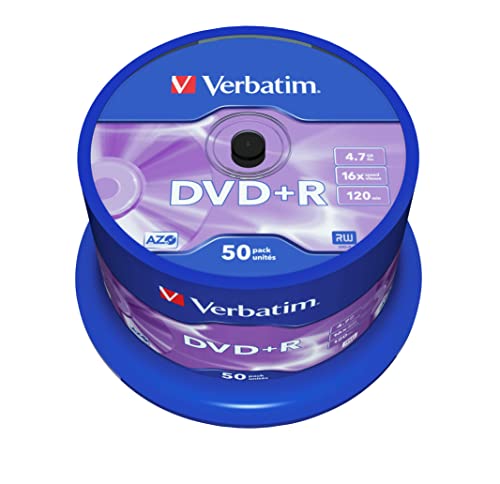 Verbatim DVD+R 16x Matt Silver 4.7GB 50er Pack Spindel DVD Rohlinge 16-fache Brenngeschwindigkeit & Hardcoat Scratch Guard DVD leer Rohlinge DVD DVD Rohlinge Spindel VB-DPR47S3A 50 Stück