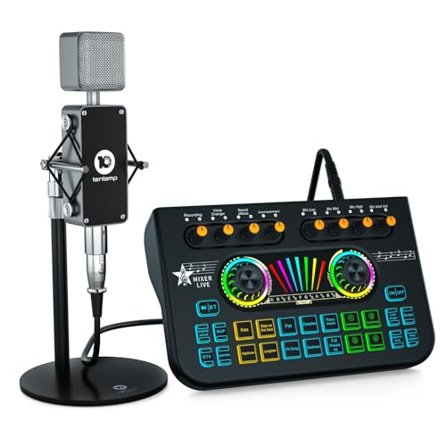 tenlamp X3 USB-Audio-Mixer mit Vokaleffekt, Stimmenwechsler, Soundboard, Studio-All-in-One-Anfänger-Kit für Telefon, PC, Streaming, Aufnahme, Gaming