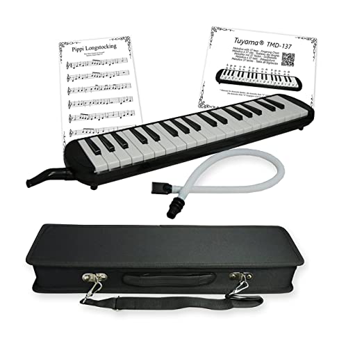 Tuyama® TMD-137 Melodica - mit Mundstück, Mundschlauch & Koffer - Grifftabelle inklusiv (37 Tasten)