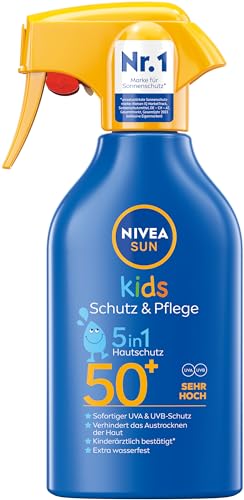 NIVEA SUN Kids Schutz & Pflege 5in1 Hautschutz LSF 50+ Sonnenspray (250 ml), hoher Sonnenschutz mit Bio-Mandelöl, extra wasserfeste Sonnencreme für empfindliche Haut