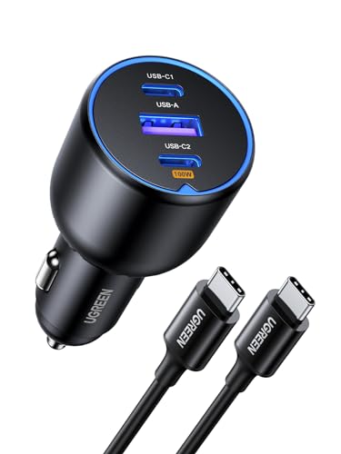 UGREEN Zigarettenanzünder USB C 130W USB C Autoladegerät 3-Port KFZ Ladegerät USB C kompatibel mit iPhone 15/15 Plus/15 Pro/15 Pro Max/14/13/12, MacBook Pro/Air, Surface Pro, Galaxy S24/S23 usw