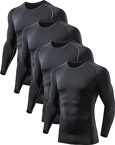 TELALEO 4 Pack Kompressionsshirt Herren Langarm Funktionsshirt Sportshirt Atmungsaktiv Fitnessshirt Männer Trainingsshirt Laufshirt für Fitness Laufen Gym 2XL