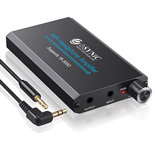 eSynic Kopfhörerverstärker Tragbar HiFi Kopfhörer Verstärker 16-300 ohm Headphone Amplifier HiFi Amplifier mit Wiederaufladbare Lithium-Batterie für MP3 MP4 Handy Laptop Tablet