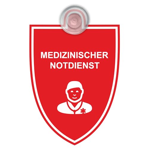 INDIGOS UG - Einsatzschild - Medizinischer Notdienst - 9x12 cm - Saugnapfschild - Aluverbund - Emblem - Innenbefestigung für Ihr Auto - UV-Beständig