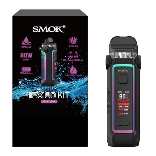 SMOK IPX 80 Pod Mod Kit - 3000mAh, 80W, 5.5ml, Wasserdicht, Staubdicht, Stoßfest, mit RPM 2 Coils, 0.96'' Display, Typ-C Laden, Ohne Nikotin (Fließende 7-Farben)