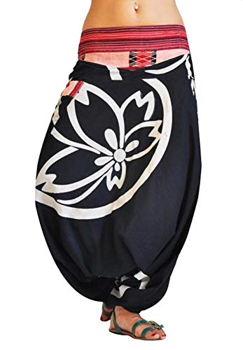 virblatt - Haremshose Herren | Baumwolle | Aladinhose Goa Hose Herren Pumphose Hippie Hose Herren Pluderhose Yoga Sommerhose Herren - Besonders L/XL schwarz