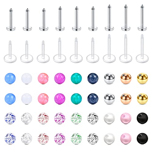 Longita 16G 6-10MM Stab Piercing Lippe Chirurgenstahl & Acryl Ersatzkugeln Piercing Kugel für Helix Tragus Piercing Ohrstecker Labret Lippenpiercing Ohrpiercing Conch Piercing für Damen