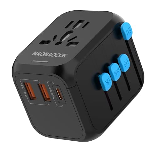 Reiseadapter Weltweit, Universal Reisestecker mit PD20W, 2 USB, 1 USB C und 1AC Steckdose, Internationaler Steckdosenadapter, Universaladapter für Deutschland USA England Thailand Italien Australien