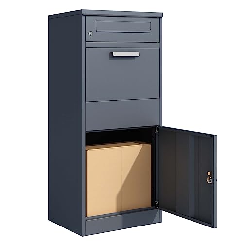 Toboli Paketkasten Anthrazit 500 x 370 x 1120 mm, Paketbox Zuhause, private Paketannahme passend für Pakete und Päckchen, Standbriefkasten Stahl