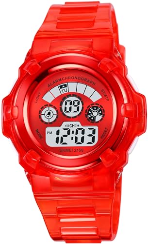 Kinderuhr Mädchen Jungen Sport Digital Uhr für Kinder Transparent 5ATM Wasserdicht Kinder Armbanduhr mit Wecker Datum Stoppuhr Sports Outdoor Uhren LED Licht