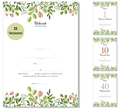 Frank Paperman® | Geschenke zum Hochzeitstag | Ehejubiläum | Urkunde Hochzeitstag | floral | Geschenkideen Hochzeitstag | Vordruck im DIN-A4-Format