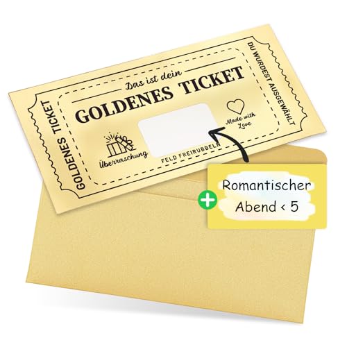 2 Stk Goldenes Ticket Gutschein zum Selber Ausfüllen mit Rubbelaufkleber, Rubbellose Selber Machen, Golden Ticket Set, Rubbelkarten zum Selber Beschriften,Geburtstagskarte Reise Geschenke für Freundin