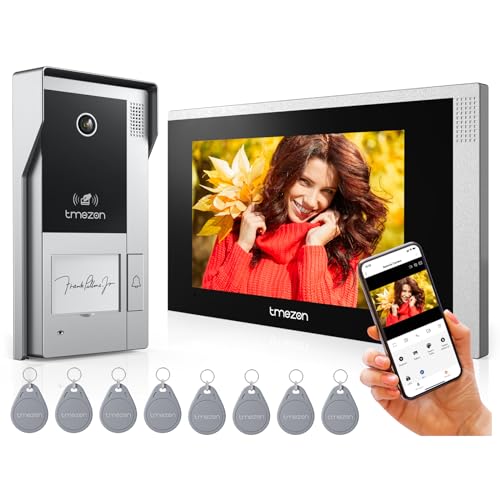 TMEZON WLAN IP Video Türsprechanlage,1080P Türklingel mit Kamera,7''IP Touchscreen,APP/Swipe Card Unlock,Aufnahme und Wiedergabe,Bewegungsmeldung,Türsprechanlage mit türöffner,4 Draht Technik