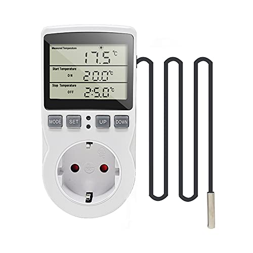 KETOTEK Digitaler Thermostat Temperaturregler Schalter Steckdose Steckdose 16A 3m Wasserdichter Sensor für Brauen Fermentation Aquarium Gewächshaus Keimung Heizung Kühlung KT3100