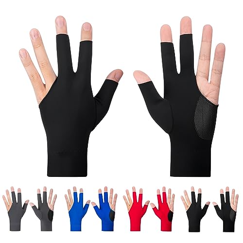 AAED 4 Stück Billard handschuh, 3-Finger-Handschuhe Billard Snooker Handschuhe lastische für Billard Shooter Linke Hand Öffnen Finger Spandex-Handschuh Geschenk