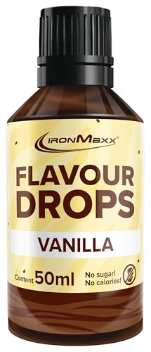 IronMaxx Flavour Drops - Vanille 50ml | kalorienfrei & zuckerfrei | vegane Aromatropfen zum süßen von Lebensmitteln | praktischer Tropfer-Verschluss