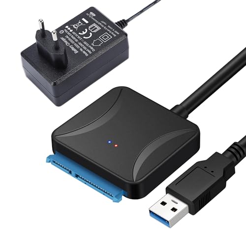 Mueuton SATA USB Adapter, USB 3.0 auf SATA III Festplattenadapter für 2,5 Zoll / 3,5 Zoll HDD/SSD Festplatte und SATA optisches Laufwerk mit 12 V/2 A Netzadapter