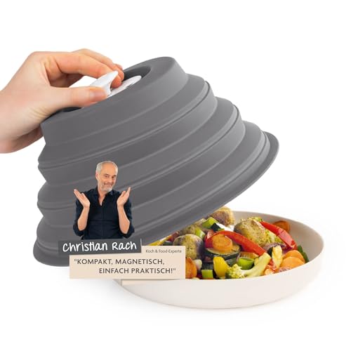 KitchBo Faltbare Mikrowellenhaube mit Magnet zur einfachen Verstauung in der Mikrowelle | Christian Rach sagt: Kompakt, magnetisch, einfach praktisch [Silikon, BPA frei)