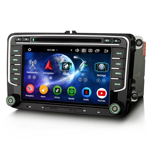 Erisin Android 13 4GB+64GB 8-Kern DVD Autoradio GPS Navi für VW Passat B6 Golf V VI Touran Skoda Seat Tiguan Jetta T5 7 Zoll Touchscreen Unterstützt CarPlay DAB+ WiFi 4G FM Bluetooth 5.0 A2DP Canbus