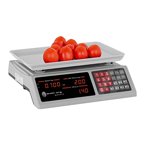 Steinberg Systems SBS-PW-402EP Kontrollwaage Marktwaage 40 kg / 2 g Preiswaage Digitale Waage 7 Speicherplätze Ladenwaage mit Preisanzeige Tischwaage mit LED-Display integrierter Akku