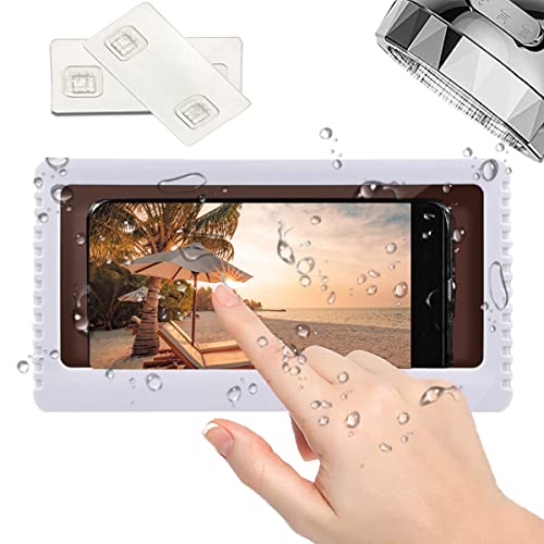 Badezimmer-Handyhülle, wasserdicht, Wandhalterung, Dusche Telefon, Halterung montierbar, Abdichtung, Aufbewahrungsbox, Handyschale zum Aufhängen von Handyablage für WC/Küche, Touchscreen (weiß)