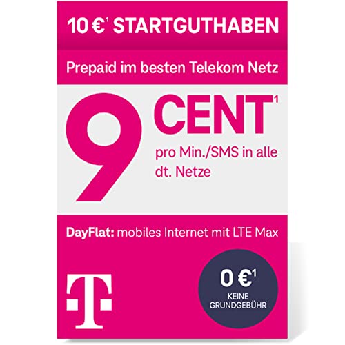 Telekom MagentaMobil Prepaid Basic SIM-Karte | 9ct pro Minute/SMS in alle dt. Netze | 10 EUR Startguthaben | Ohne Vertragsbindung I Volle Kostenkontrolle