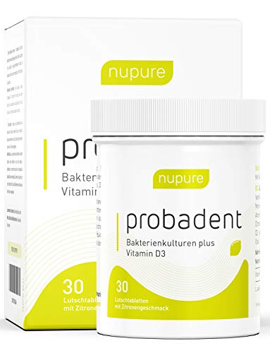 Nupure Probadent | Lutschtabletten mit Bakterienkulturen für die Mundflora, Zitronengeschmack, Frischer Atem gegen Mundgeruch | Mundhygiene ohne Mundspülung und Zungenreiniger (30 Kapseln - 30 Tage)