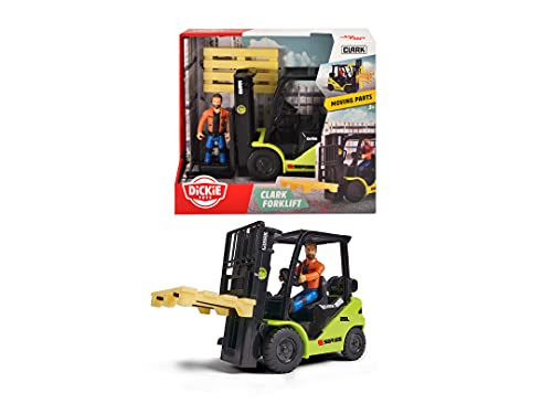 Dickie Toys - Gabelstapler für Kinder - (Clark S25 Forklift Set), bewegliches Spielzeug-Fahrzeug (16 cm) mit Figur und Palette, für Kinder ab 3 Jahren