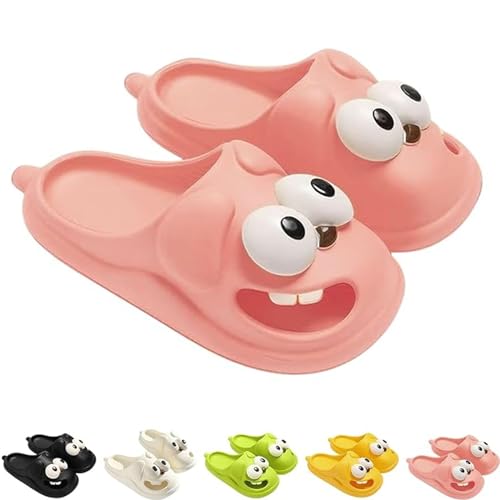 XKrmp Big Eye Dog Slipper, Tongue Kiss Slippers, Funny Slides, Cute Funny 3D Big Eye Dog Fun Cartoon Package Head Eva Slippers (Pink,5.5-6)